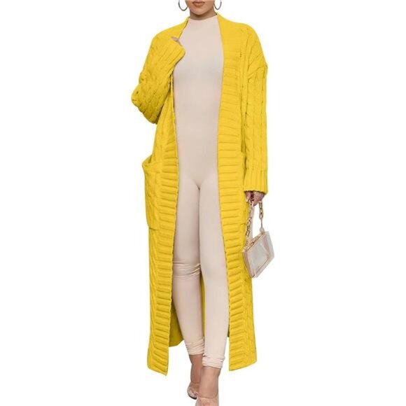 Womens Long Cardigan Sweaters Trendy Yellow - Picture 2 of 6